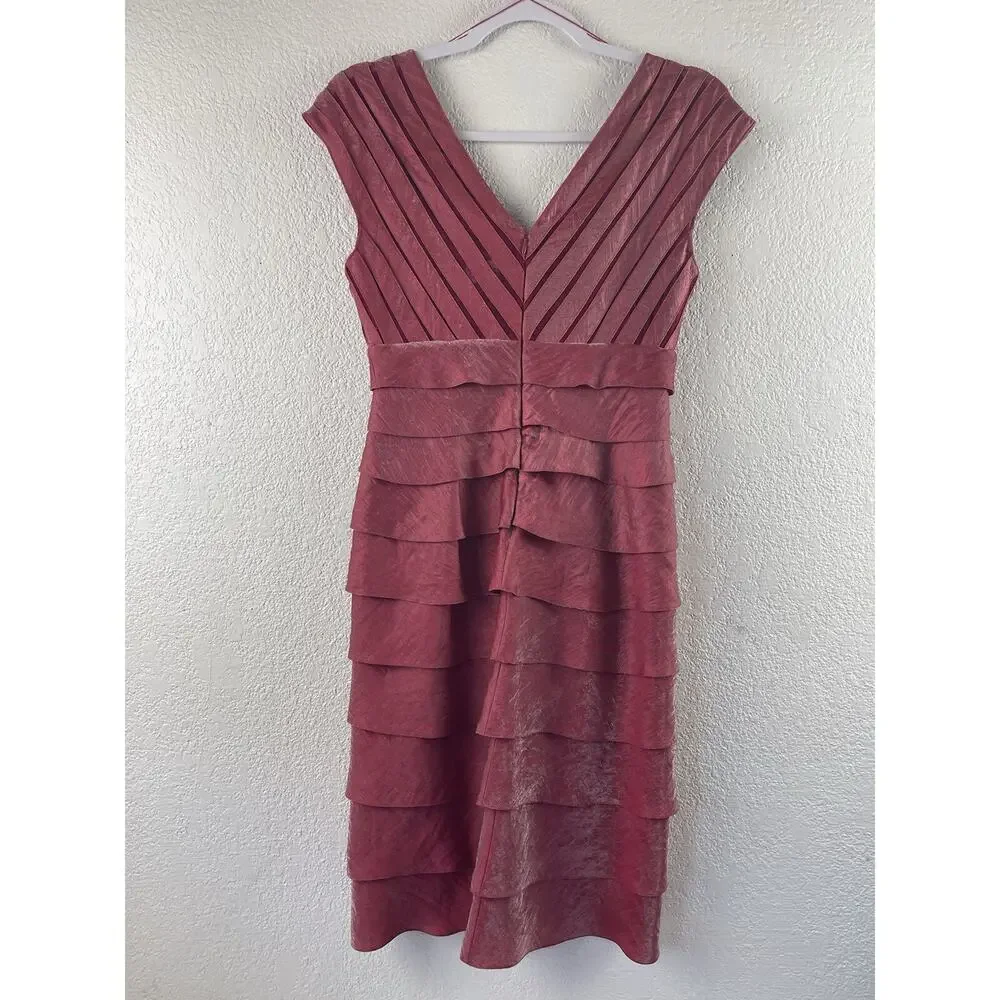 ADRIANNA PAPELL Women's 4 Shutter Pleated Tiered Dress‎ RED Cocktail Party